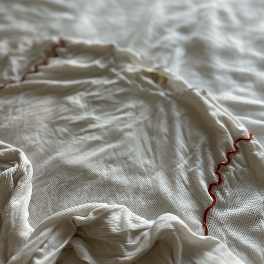 Madewell Cream Long Sleeve Tee with Red Accents